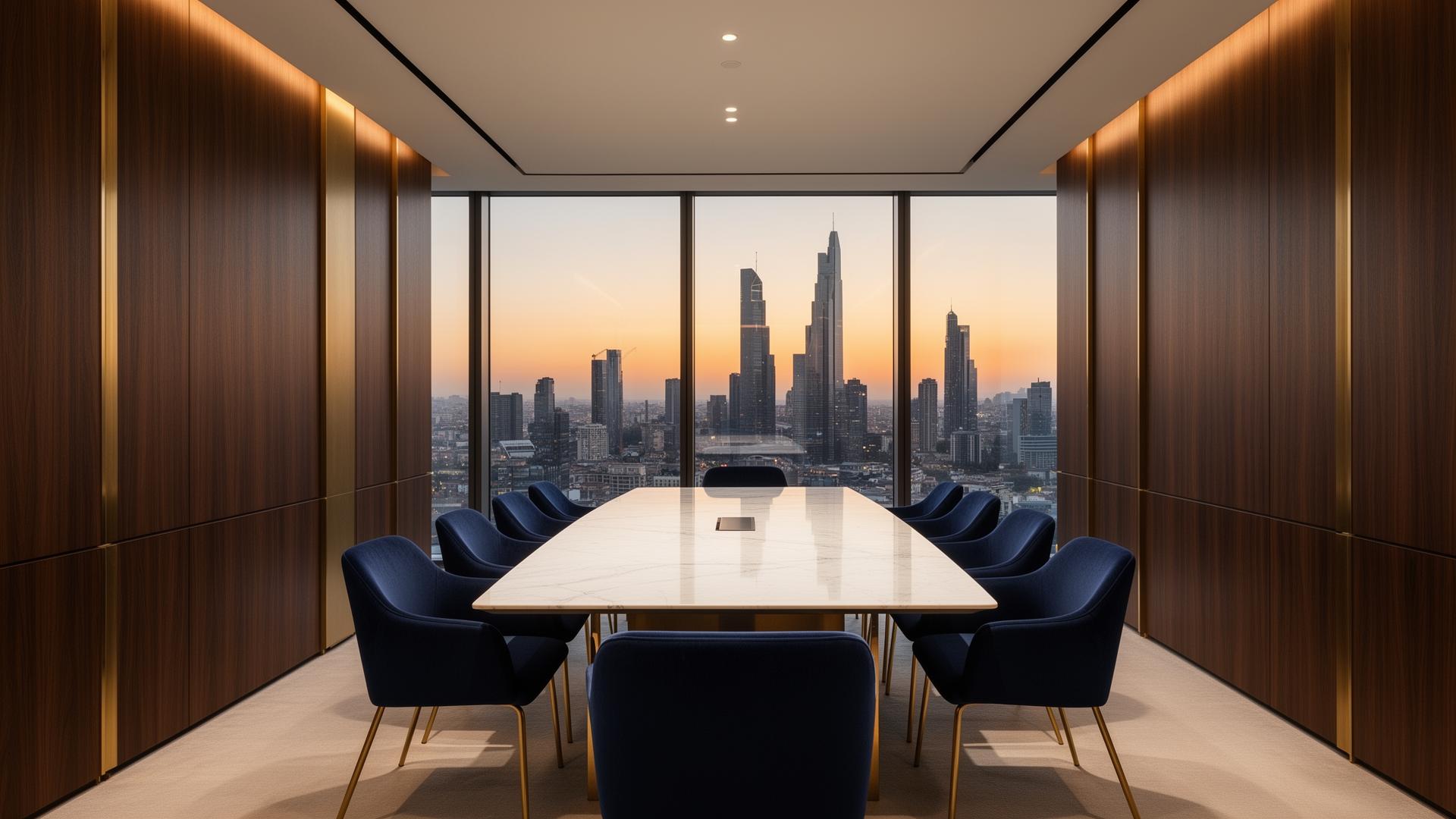 Sala riunioni di studio legale corporate – proprietà intellettuale e tutela del marchio